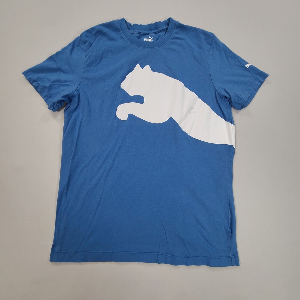 Puma Shirt Adult Medium Blue Spell Out Logo Athletic Casual Outdoors Mens