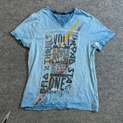 Buffalo T-Shirt Mens Size M Blue Graphic V-Neck Rock Roll Volt Studded