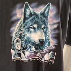 Men Vtg Delta Pro W American Spirit Wolf Black Short Sleeve Graphic Tee Size XL