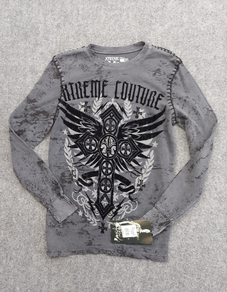 Xtreme Couture Shirt Small Gray Thermal Long sleeve Waffle Cross by Affliction