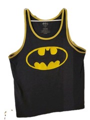Batman Tank Top Men’s Size Large Gray Yellow Graphic Print Scoop Neck