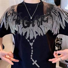 New Men Luxury Diamond Wings Rhinestones Fashion T-Shirt High Quality