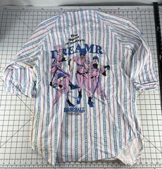 Vtg 90s Nite Dreamr Baseball Sleep Shirt Striped Pink Blue Graphic Oversized 80s