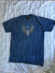 Harley-Davidson Shirt Mens Medium Blue Mineral Wash Rhinestone Wings Made USA