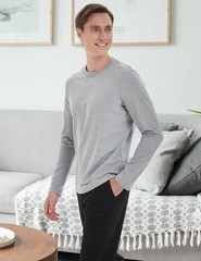 Men’s 2 Pack Long Sleeve Soft Casual Cotton Crew Neck Shirts (Heather Grey, M)