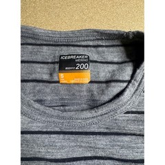 Icebreaker Merino Bodyfit 200 Mens Small Grey Striped Long Sleeve Base Layer Top