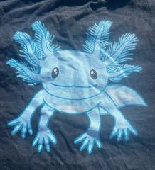 Black TShirt Blue Axolotl Size Large NEVER WORN Fish 100% Cotton Aquatic Cute