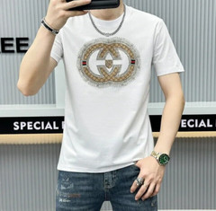 New Men Luxury Diamond Rhinestones Black White T-Shirt High Quality