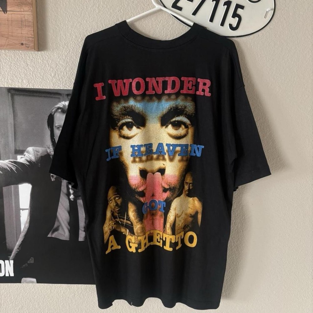 1990s 2Pac I Wonder If Heaven Got A Ghetto Tupac Shakur Men’s XL Rap Tee