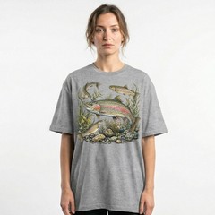 Vintage Rainbow Trout Fishing Fly Fisher Outdoor T-Shirt Nature Lover Tee
