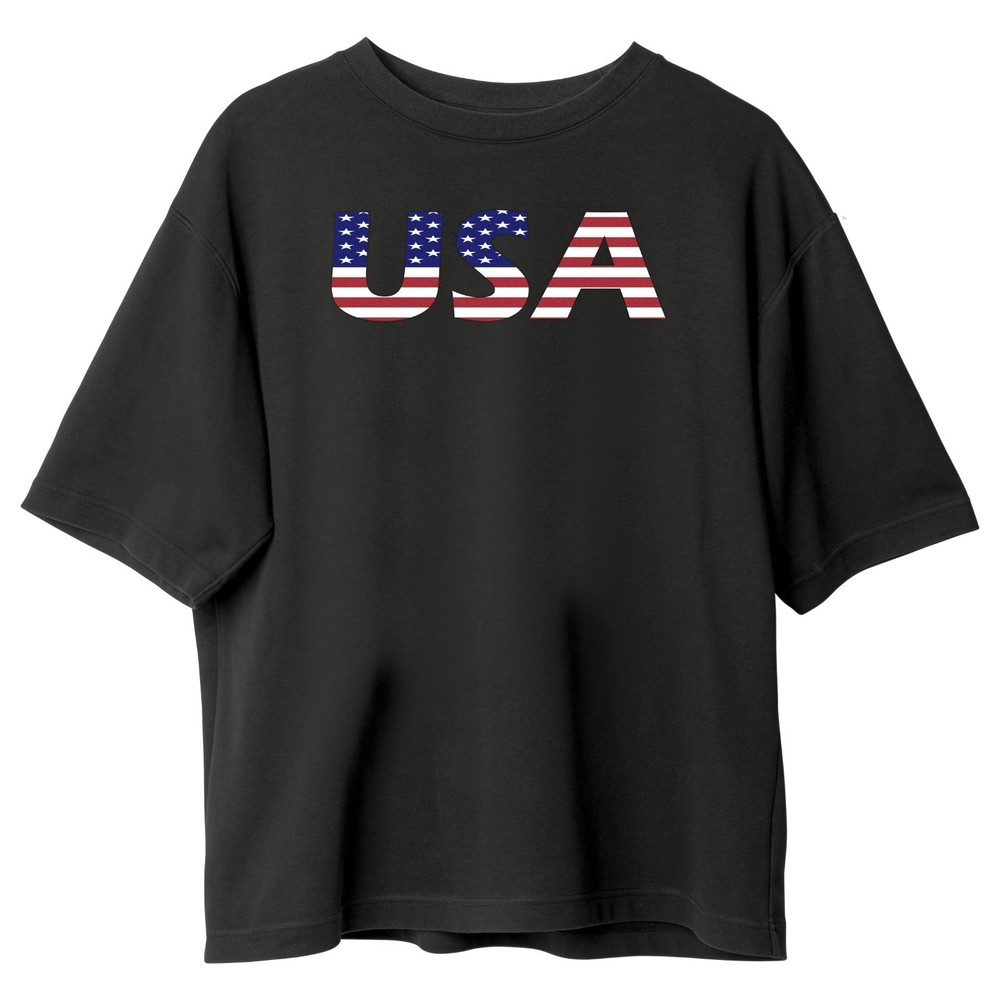 DYX USA Flag T-Shirt Unisex 100% Cotton Crew Neck Slim Fit Casual Gym Tee Black