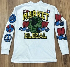 Chinatown Market Runs the World Globe Graphic Long Sleeve Shirt Mens Medium Mock