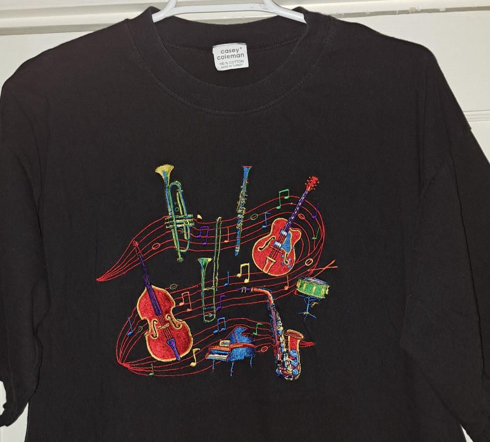 Casey Coleman Embroidered Musical Instruments T Shirt XL