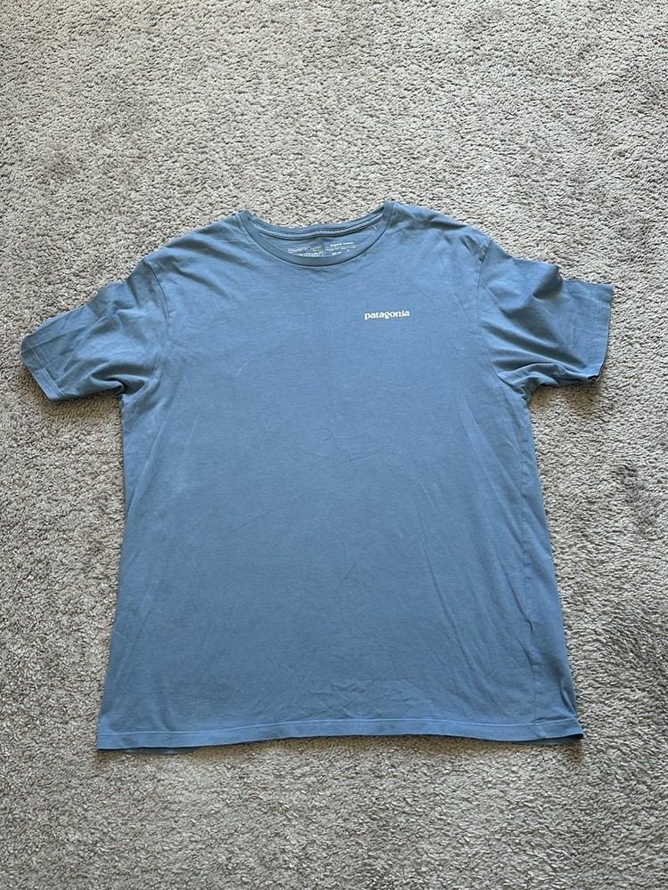 Patagonia Mens Blue Cotton Jersey Double-Sided Graphic Logo Tee Crew Neck M