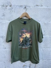 Vtg 1987 3D Emblem Harley Davidson The Strong Survive WW II olive tee
