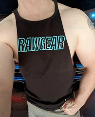 MEN’S MUSCLE CUT TANK TOP: RawGear Black Drop Arm Athletic Gym Sleeveless M/L