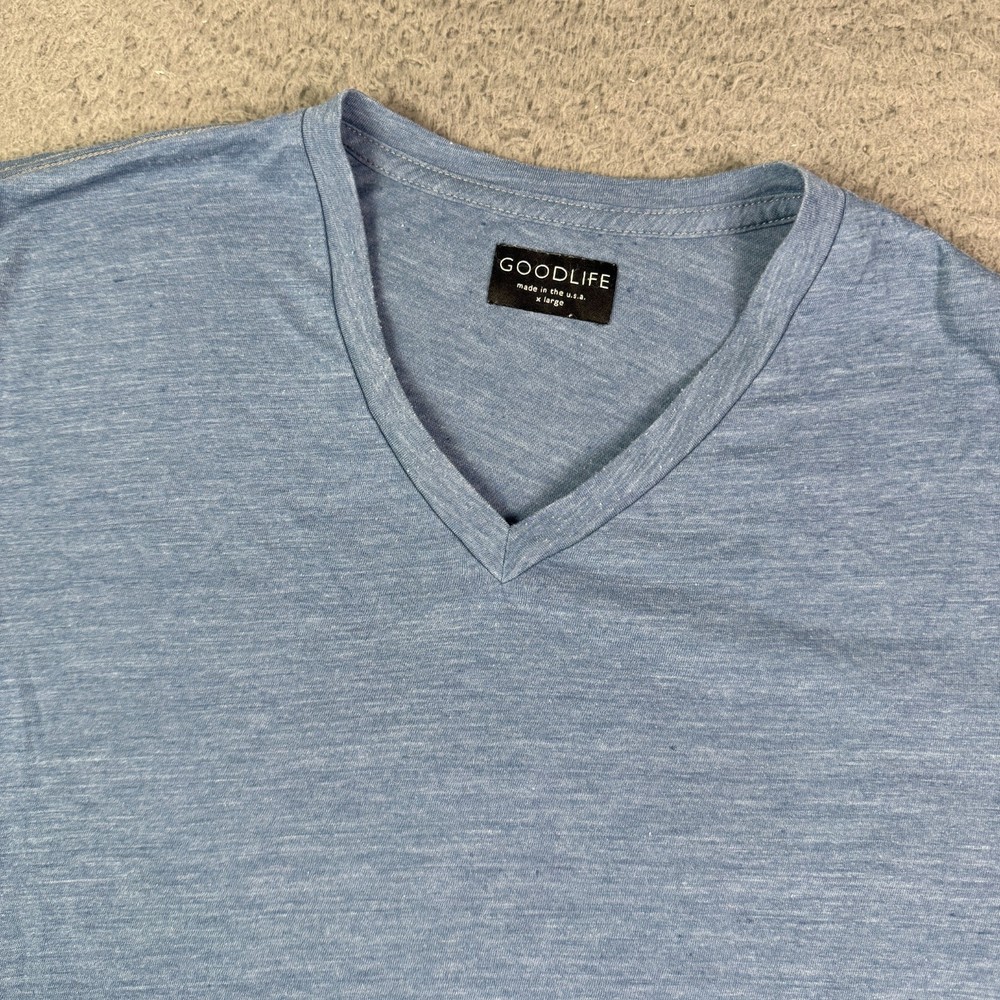 Goodlife Shirt Mens XL Blue Short Sleeve V Neck Tri Blend Soft USA Curve Hem
