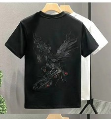 Men’s Phoenix Embroidery Short Sleeve T-Shirt Summer Breathable Casual Tee