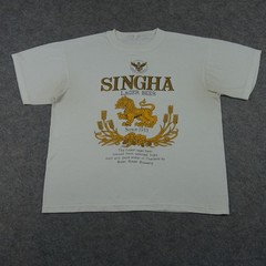 VINTAGE Singha Lager Beer Shirt Mens XL White Thailand Beer Brewery Graphic Tee