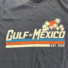 Gulf of Mexico Est 1550 Retro Vintage Beach T-shirt Faded Blue L NWOT