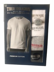 NEW TRUE RELIGION Mens 3 + 1 Pack Crew Neck Tees Cotton Logo Multi Shirts MEDIUM