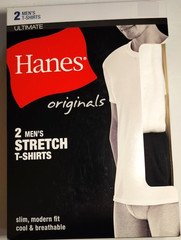 Men’s Hanes Originals Ultimate Stretch-Cotton 2-Pack Tees Black/White Large NEW