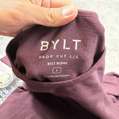Bylt T Shirt Mens Large Burgandy Drop Cut Long Sleeve Stretch Preowned
