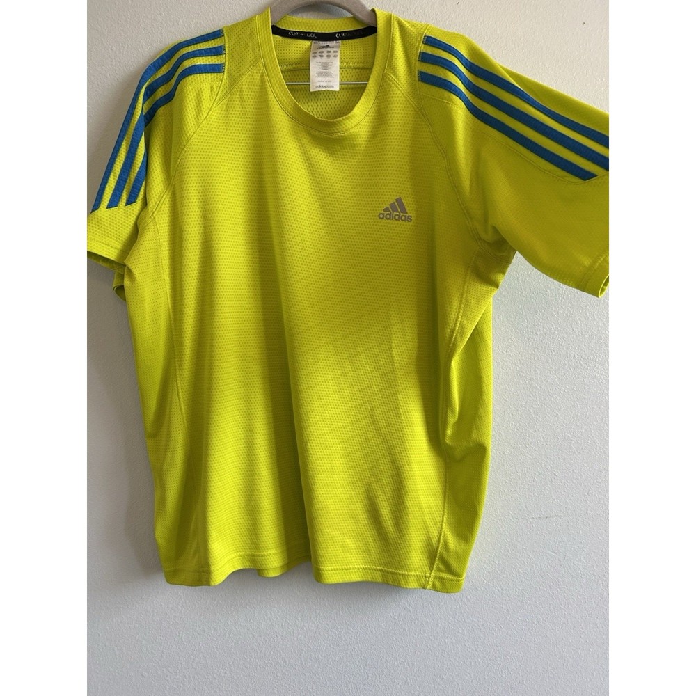 Adidas Formotion Shirt Men’s L Neon Yellow 3 Stripe Blue Climate Cool Jersey Y2k