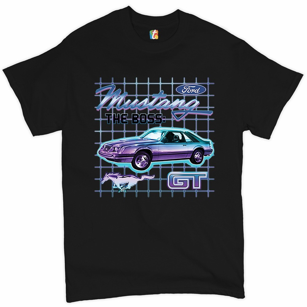 Ford Mustang GT the Boss T-shirt Vintage Neon Car Retro Licensed Men’s Tee