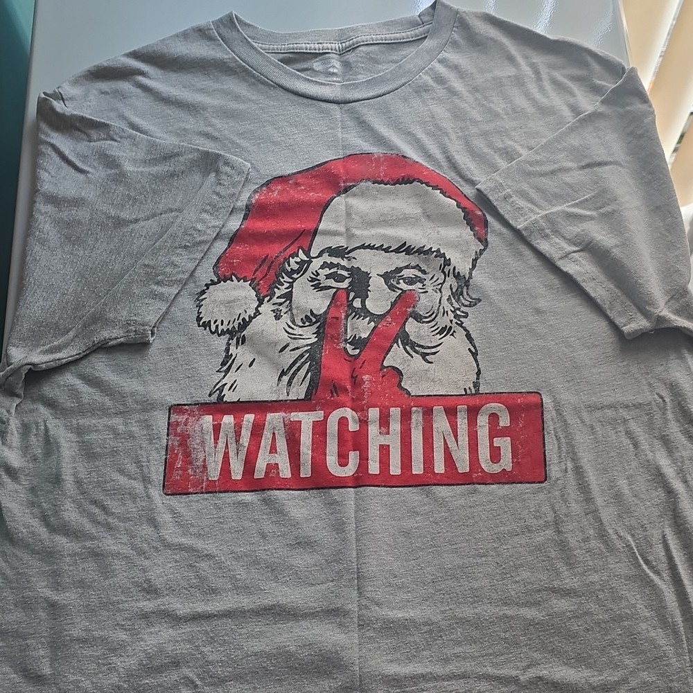 Holiday Time Santa Claus Christmas Graphic Men’s T-Shirt Gray L/G (42/44)