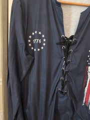Mens Lace Up Long Sleeve V-Neck T Shirt Tee L American Flag 1776 Never Worn