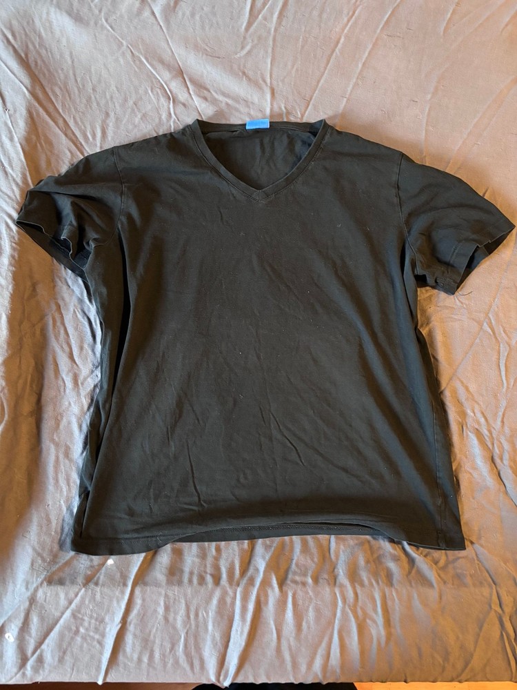cityLAB T-Shirt Mens L Black V-Neck Short Sleeve 100% Cotton Basic Casual Tee