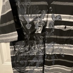 Denim & Rivers T-Shirt Black Gray Striped Men’s V-Neck Pocket Short Sleeve M