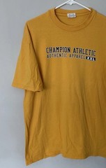 Champion Shirt Yellow Script Logo Authentic Athletic Large Sports Men Casual