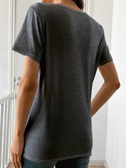Women’s Round Neck Romantic Short-Sleeved T-Shirt Summer Heart Pattern Pullover♪