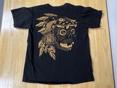 AZTEC SKULL T SHIRT ART TEE Front Back Hits Unique LARGE Neon Black Vision See