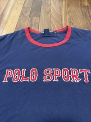 Vintage Polo Sport Ralph Lauren T-Shirt Mens XL Navy Blue Ringer Spell Out Tee