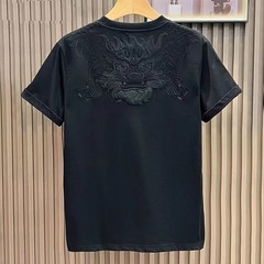 Men’s Dragon Embroidery T-Shirt Casual Short Sleeve Cotton Hip Hop Tee Top