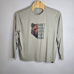 Mountain and Isles Mens XXL Papa Bear Graphic Long Sleeve T-Shirt Khaki Green
