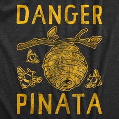 Mens Danger Pinata T Shirt Funny Sarcastic Beehive Buzzing Bee Joke Tee for Guys