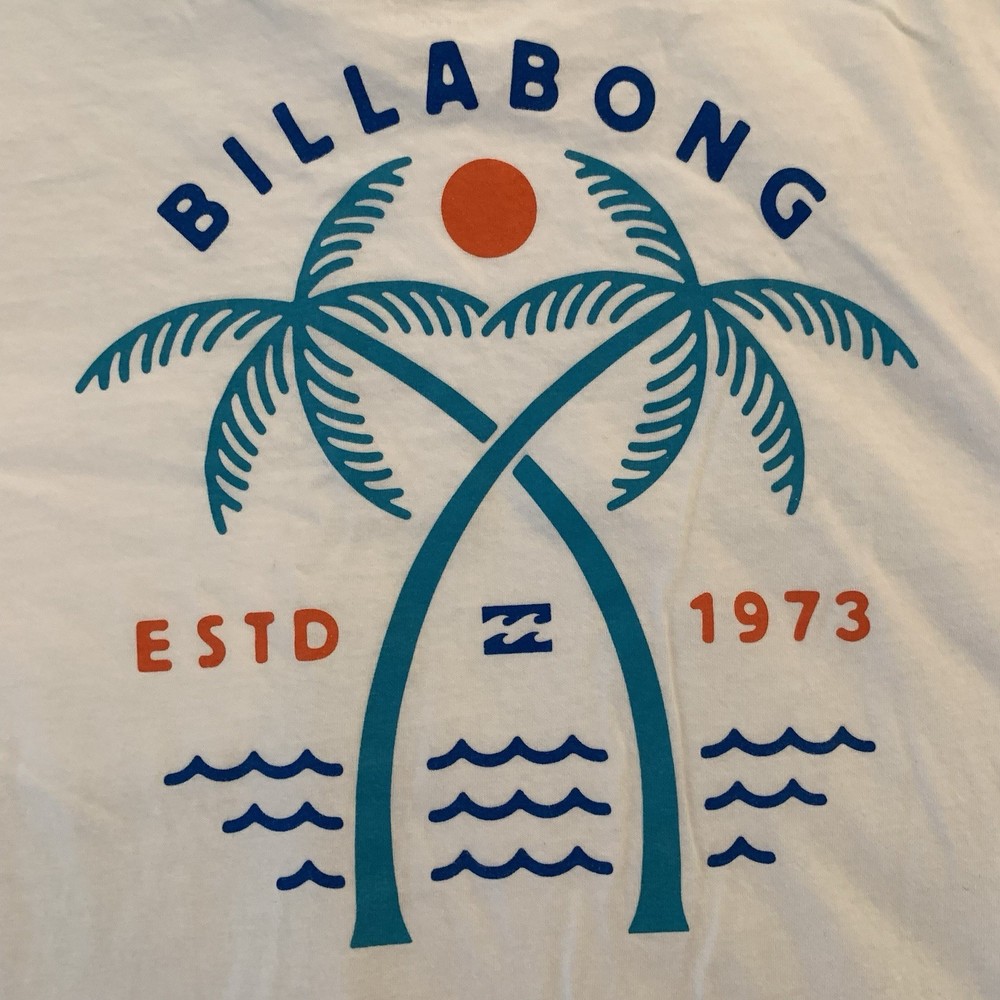 BILLABONG Estd 1973 Surf/Palm Tree Logo White Men’s Small Surf Skate Cool!