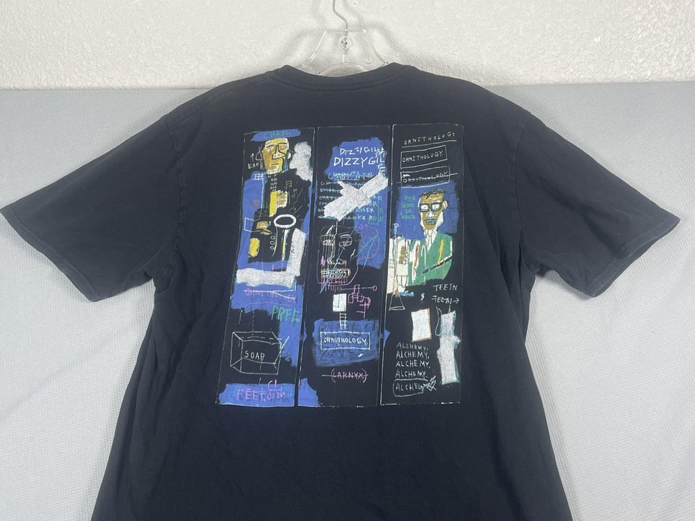 Basquiat T Shirt Mens Large Black Crown Logo Jazz Art Colorful Back Print