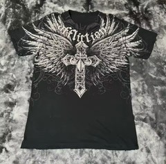Affliction Men’s Black Cross & Wings Graphic Print Crew Neck T-Shirt M