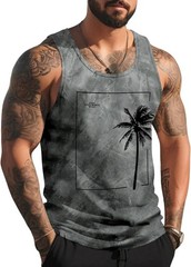 Mens Graphic Tank Tops Sleeveless Muscle Shirts Beach Palm Tree Hawaiian Gym Wor
