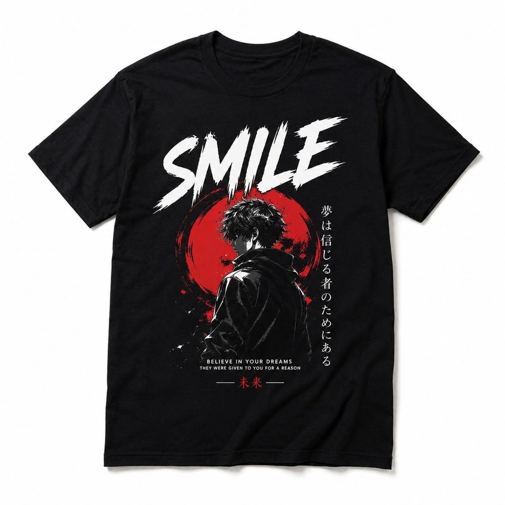tshirtAnime Smile Graphic T Shirt Japanese Streetwear Motivational Unisex Tee Ke