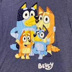 Bluey Family T-Shirt -Chilli Bandit Bingo Bluey White Logo Adult Large