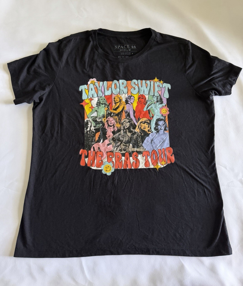 SPACE 46 Taylor Swift The Eras Tour Black Graphic Crew Neck Cotton Tee M