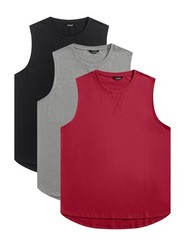 Men’s 3 Pack Cotton Tank Top Hipster Hip Hop Longline Crewneck Sleeveless T-S…