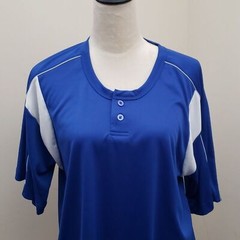 Alleson Athletic Men’s Blue White Henley Short Sleeve Polyester T-Shirt, Size L