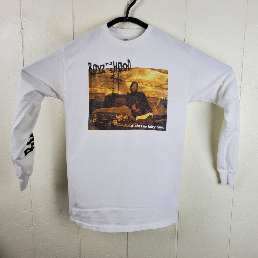 Boyz N The Hood Shirt Mens Medium White Crew Neck Long Sleeve Graphic Stretch